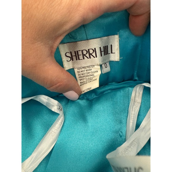 Sherri Hill Size 0 Blue Beaded Strapless Formal Gown Prom Dress Ruched Gemstones - Picture 5 of 16